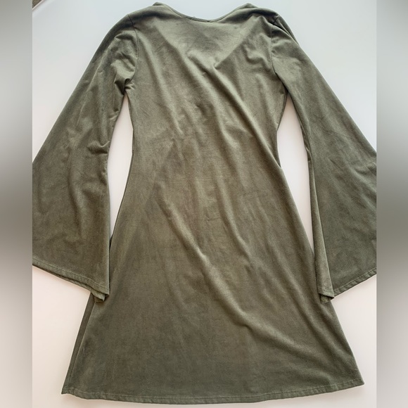 NWT Uptown American Olive Suede Lace-Up Mini Dress with Bell Sleeves | Small - Picture 2 of 2